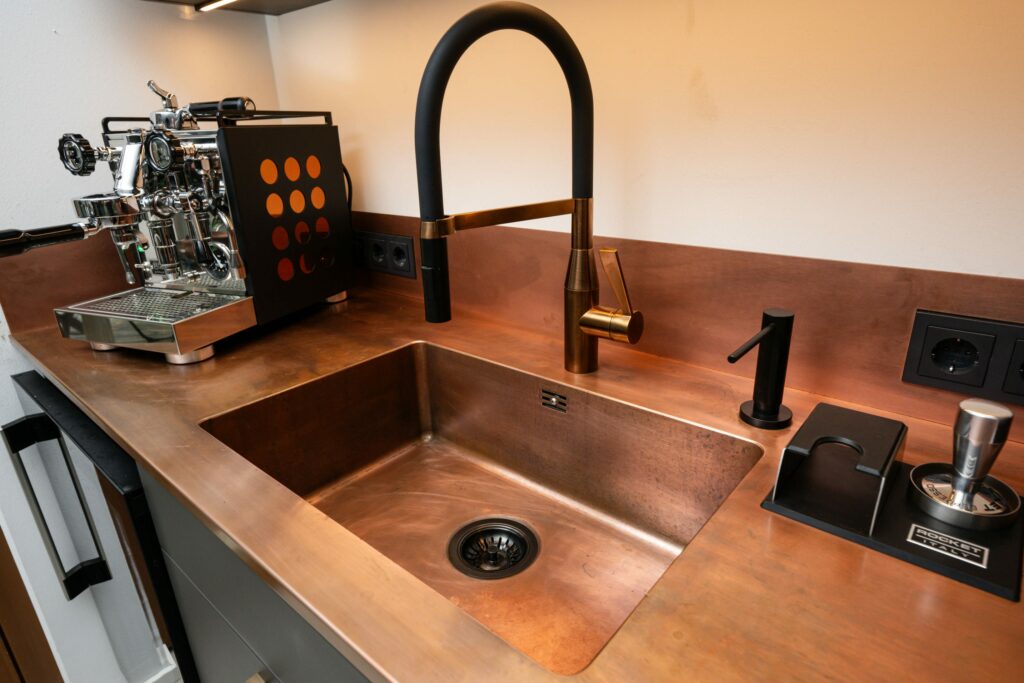 Copper worktop in kitchen